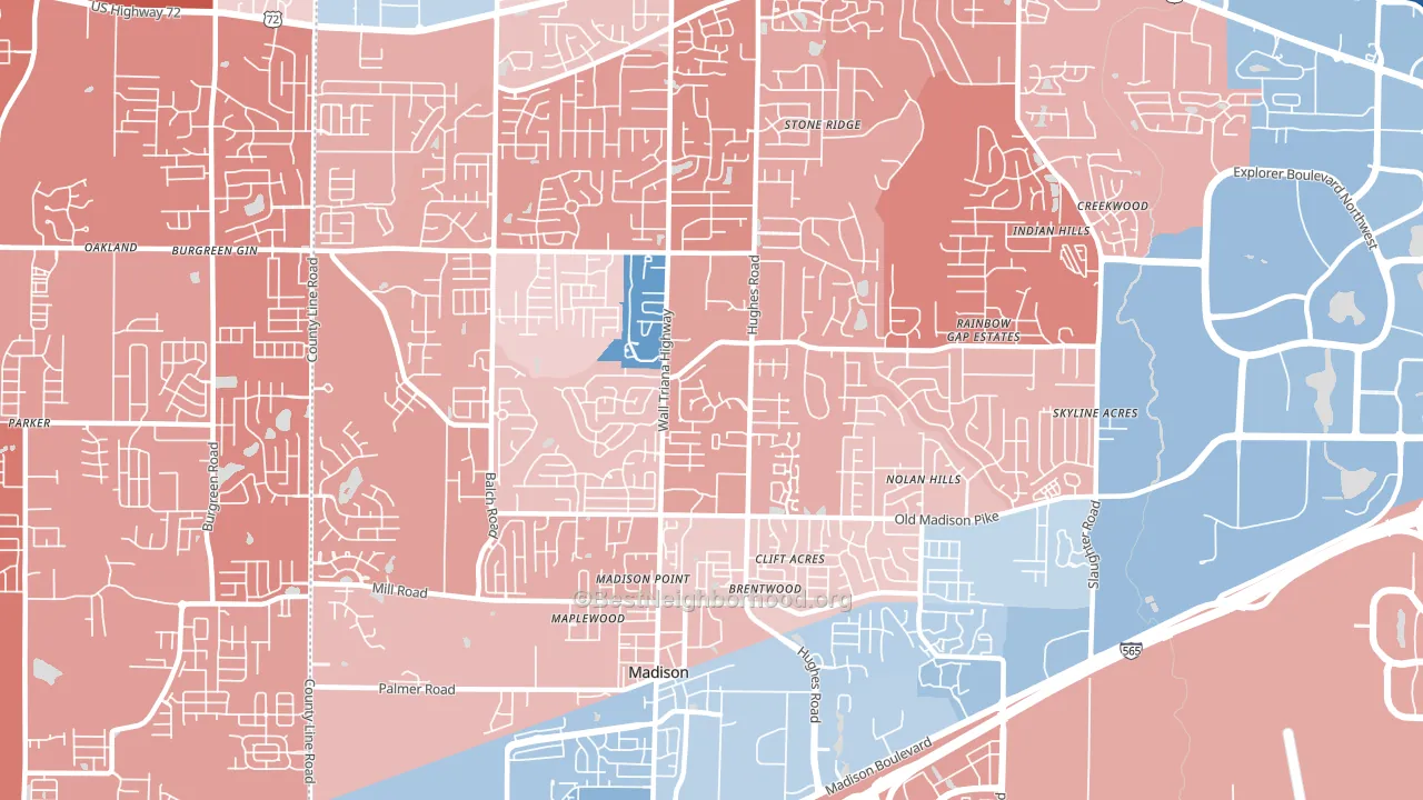 35758, AL block-group political-lean map