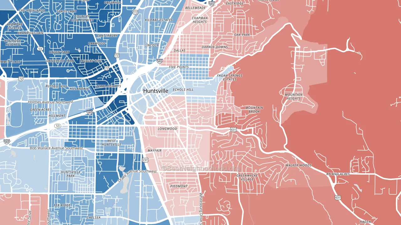 35801, AL block-group political-lean map