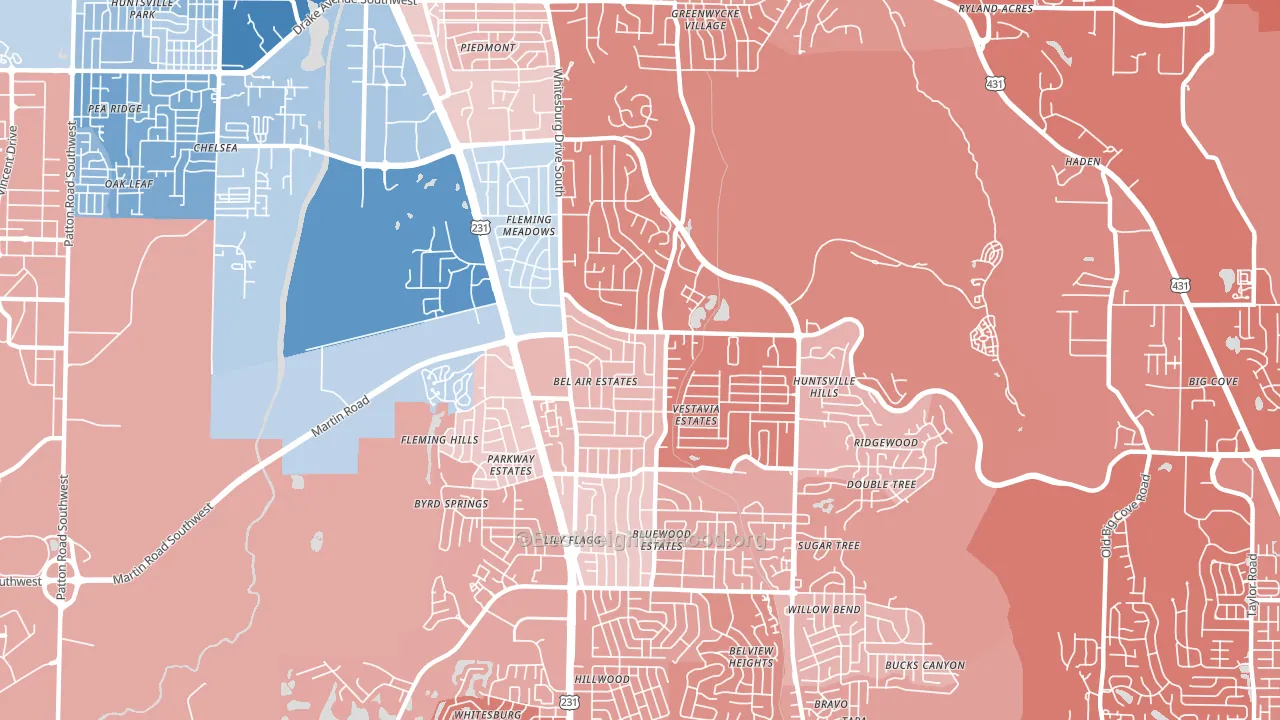 35802, AL block-group political-lean map