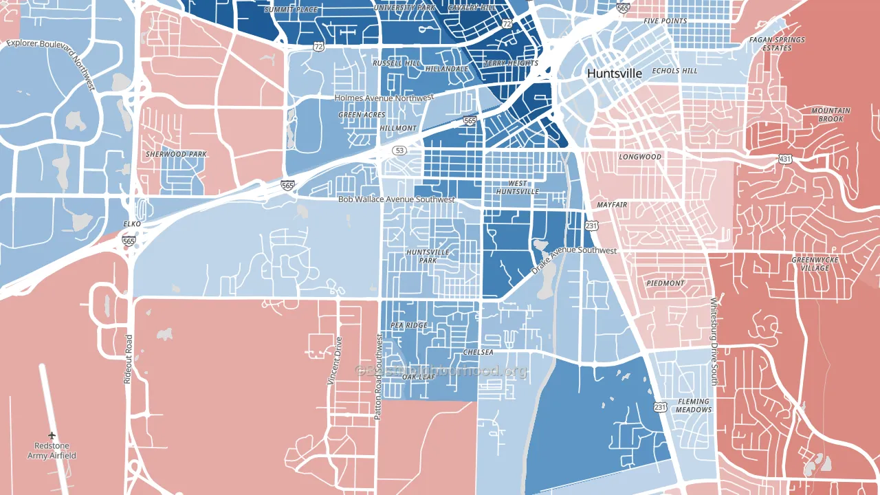 35805, AL block-group political-lean map