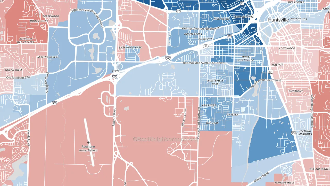 35808, AL block-group political-lean map