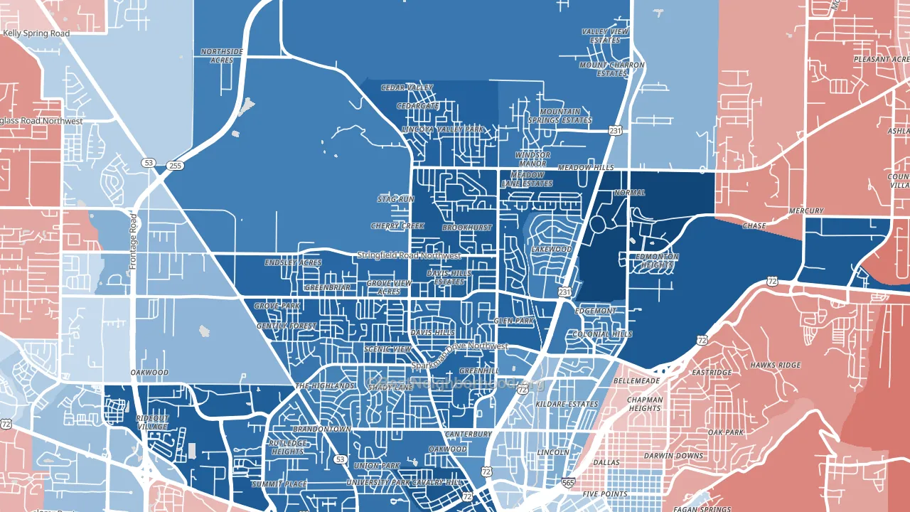 35810, AL block-group political-lean map