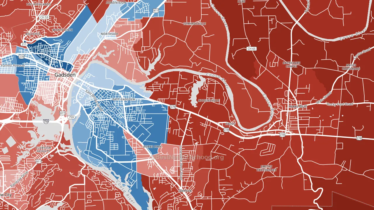 35903, AL block-group political-lean map