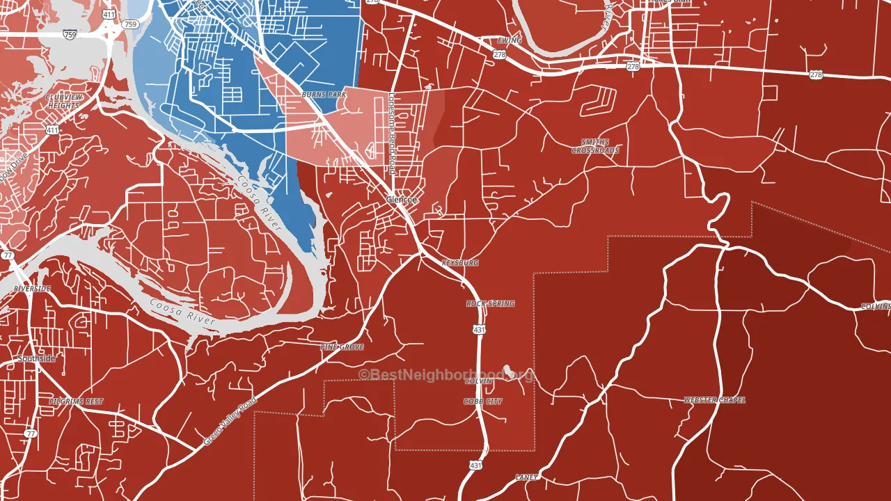 35905, AL block-group political-lean map