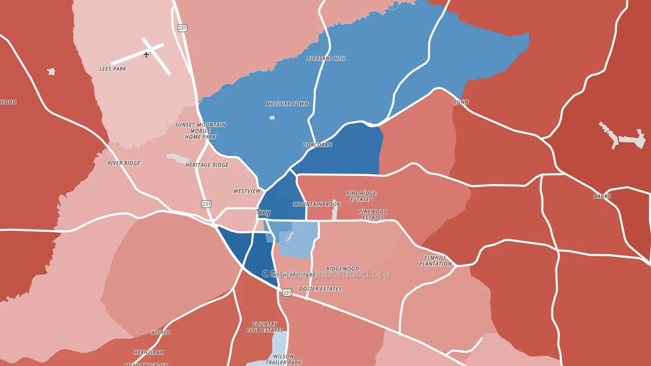 36081, AL block-group political-lean map
