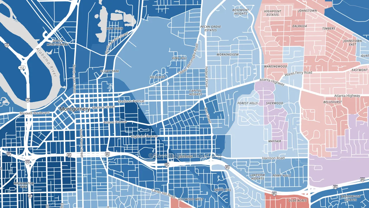 36107, AL block-group political-lean map