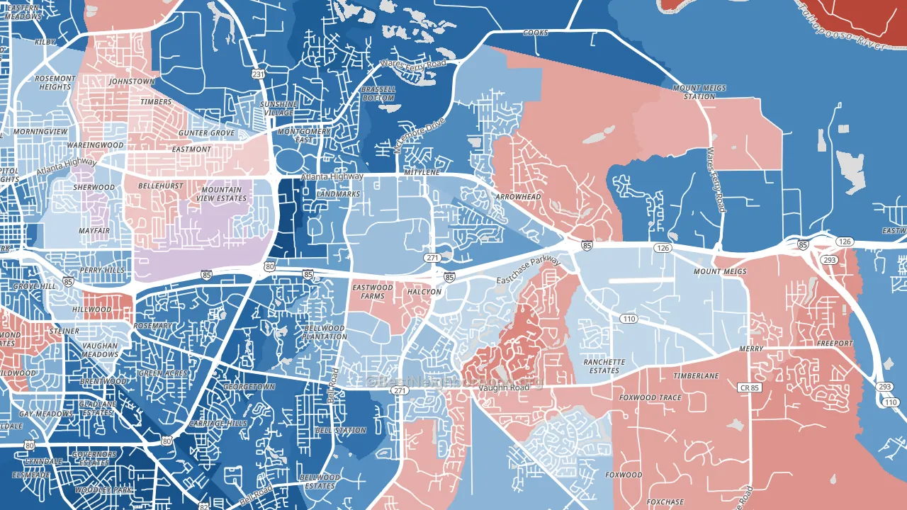 36117, AL block-group political-lean map