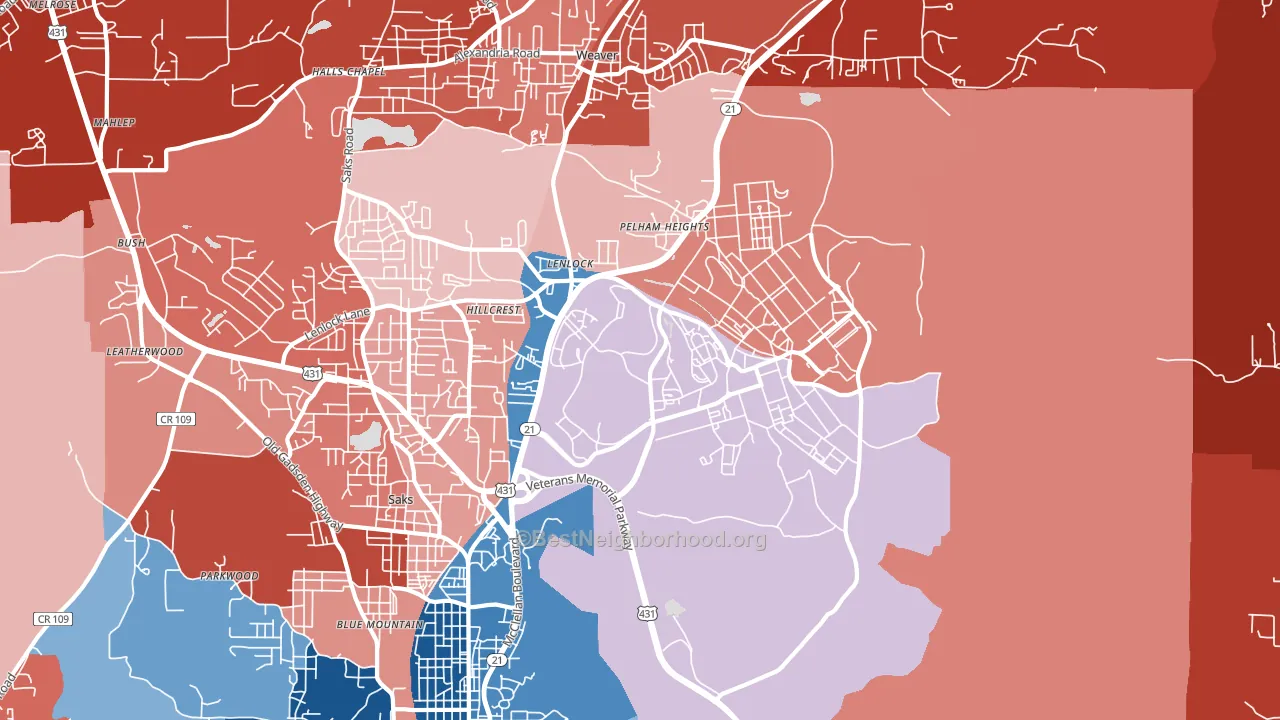 36205, AL block-group political-lean map