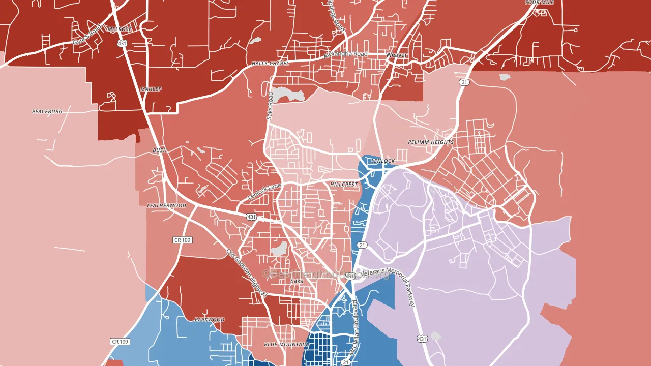 36206, AL block-group political-lean map