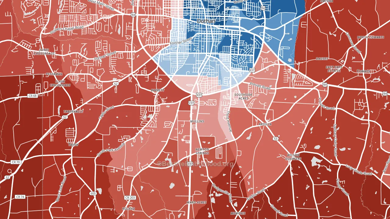 36301, AL block-group political-lean map