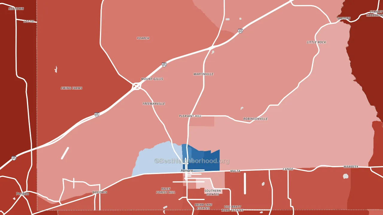 36502, AL block-group political-lean map