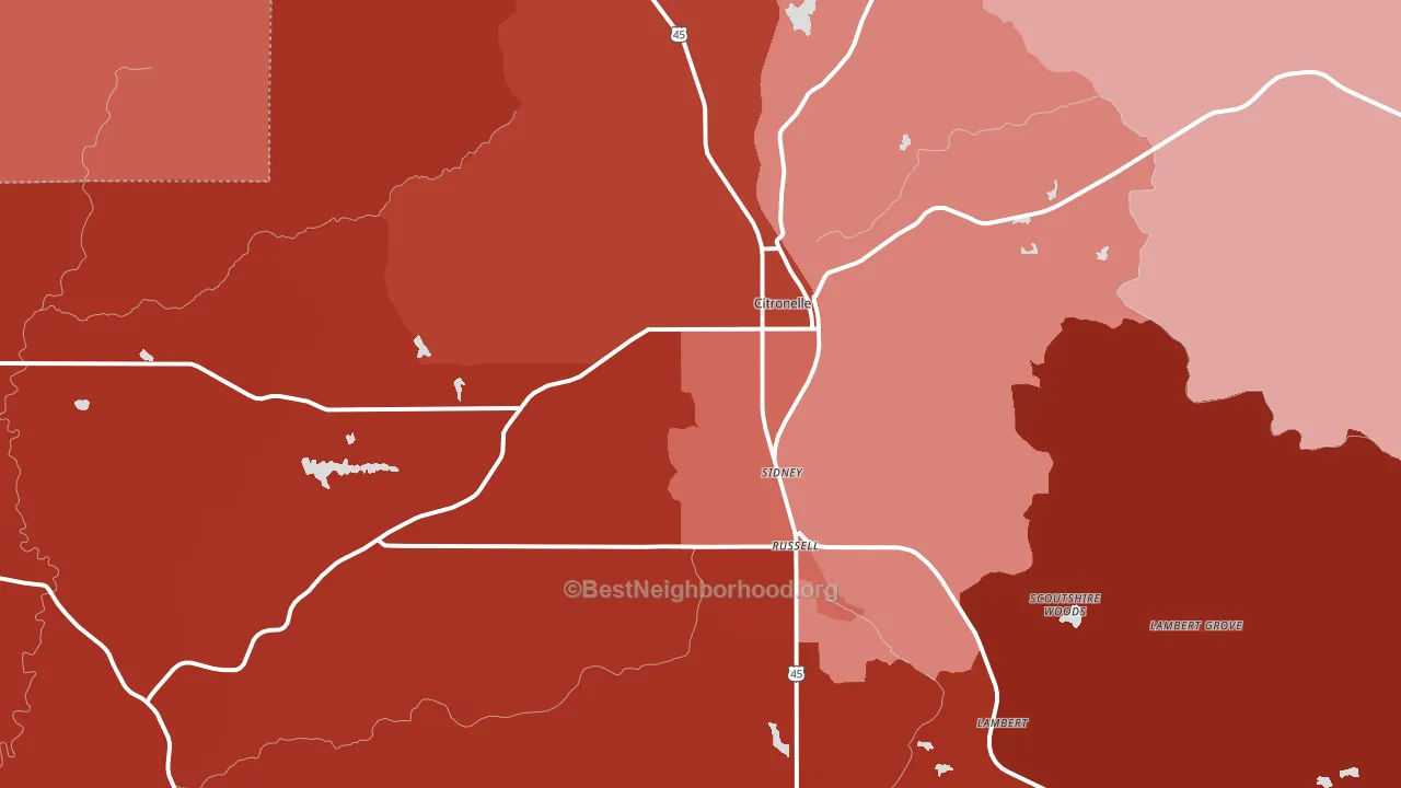 36522, AL block-group political-lean map