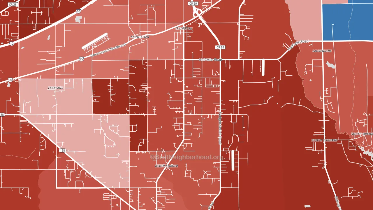 36544, AL block-group political-lean map