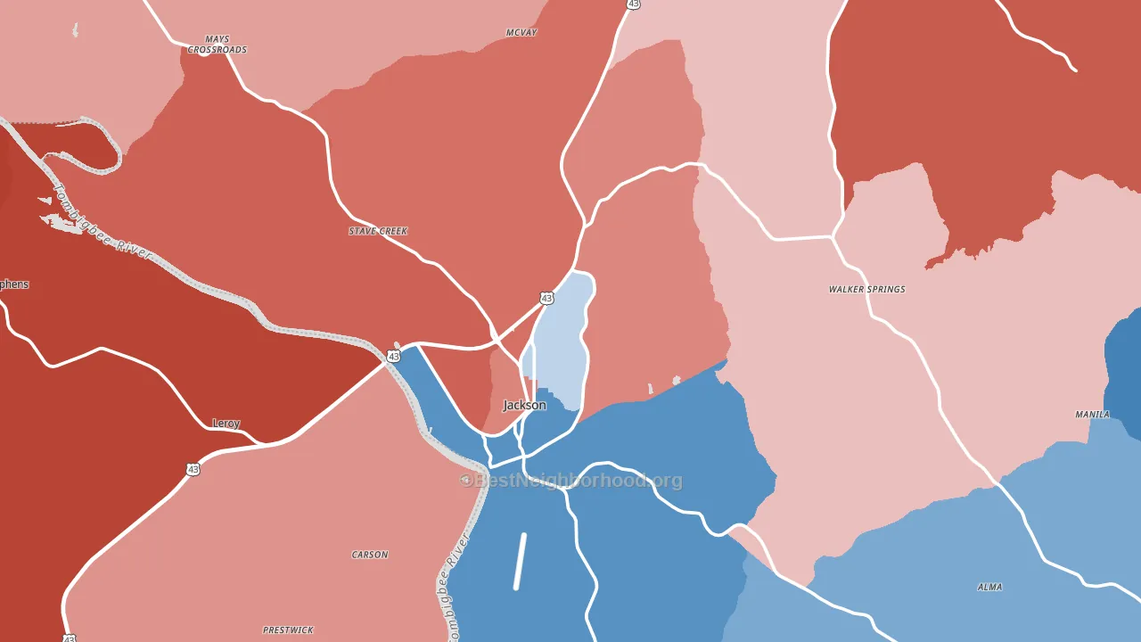 36545, AL block-group political-lean map