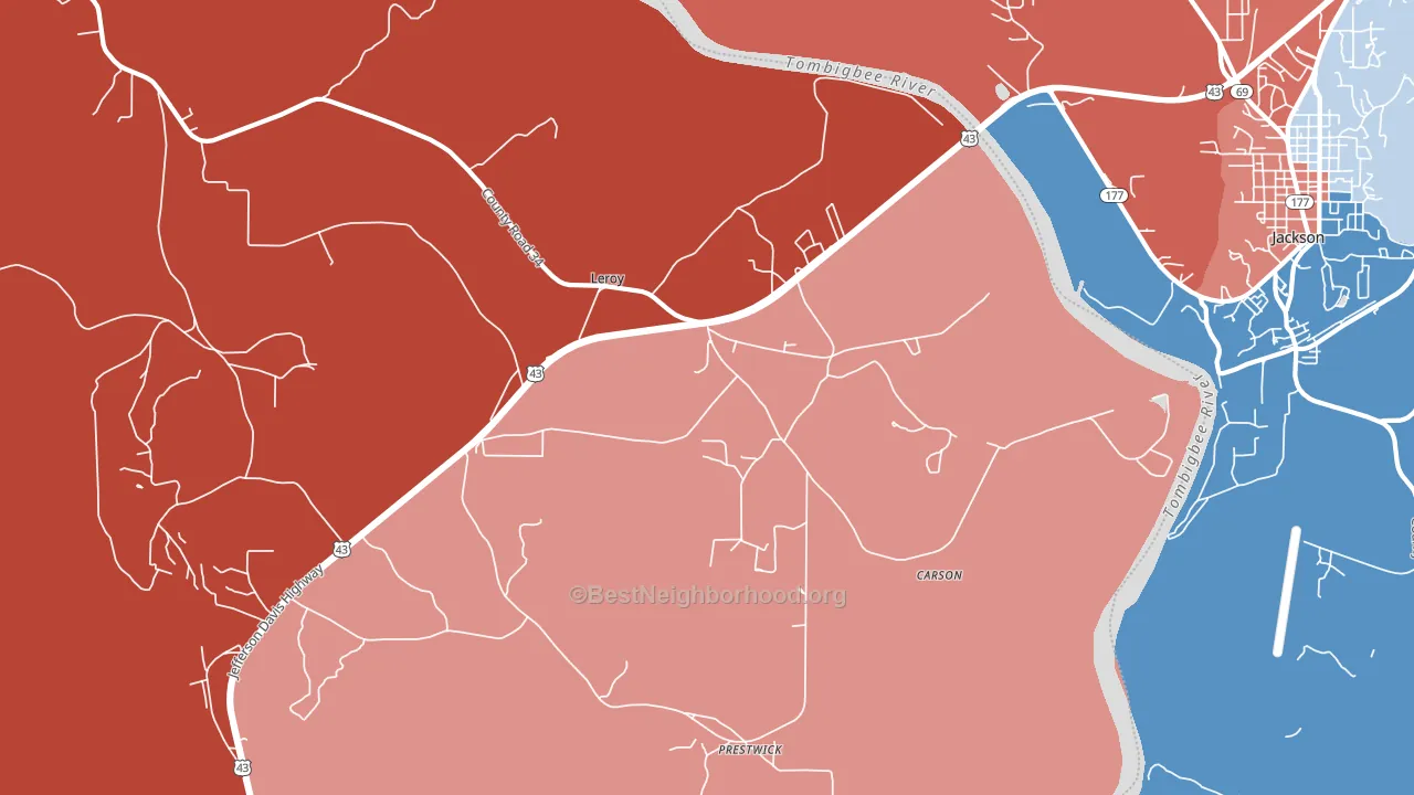36548, AL block-group political-lean map