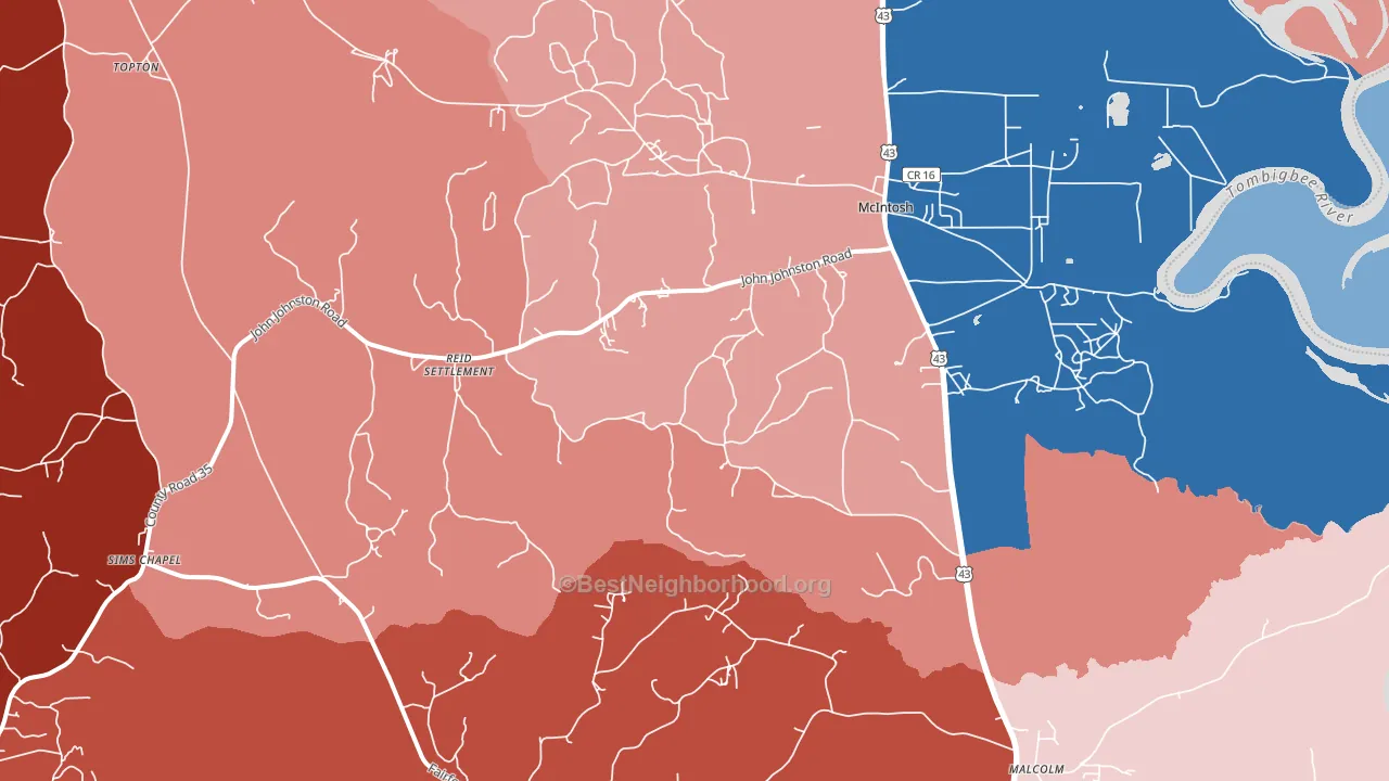 36553, AL block-group political-lean map