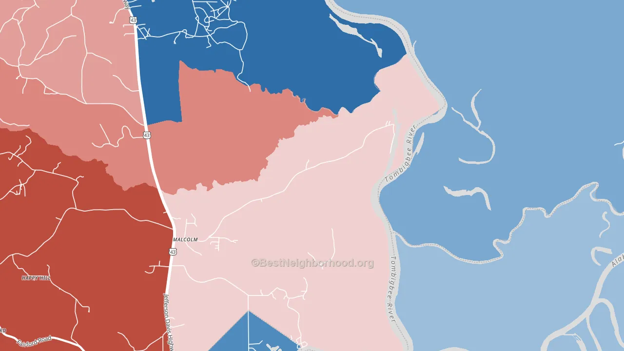 36556, AL block-group political-lean map
