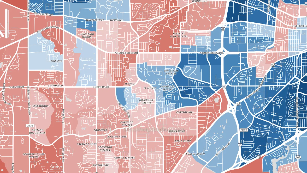 36609, AL block-group political-lean map