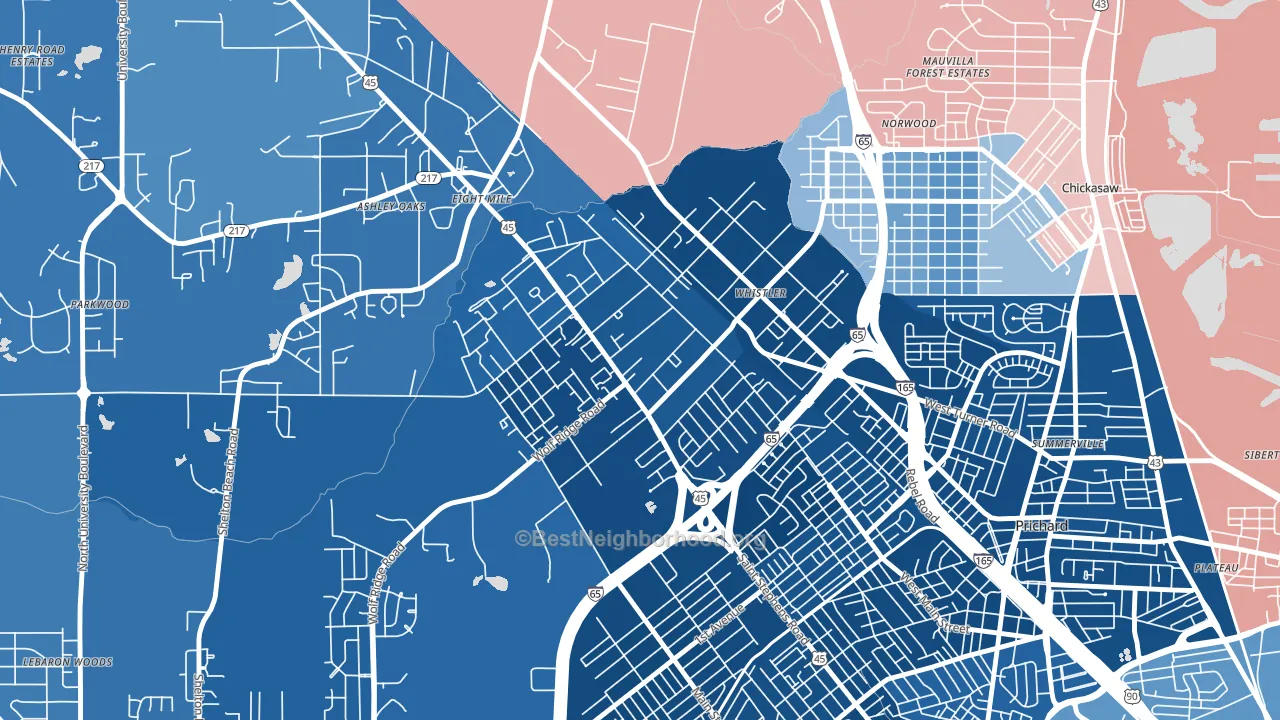 36612, AL block-group political-lean map
