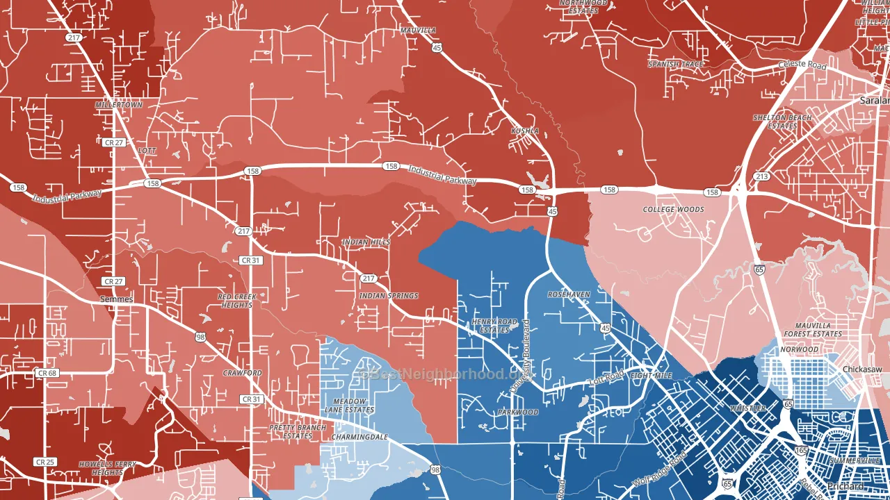 36613, AL block-group political-lean map