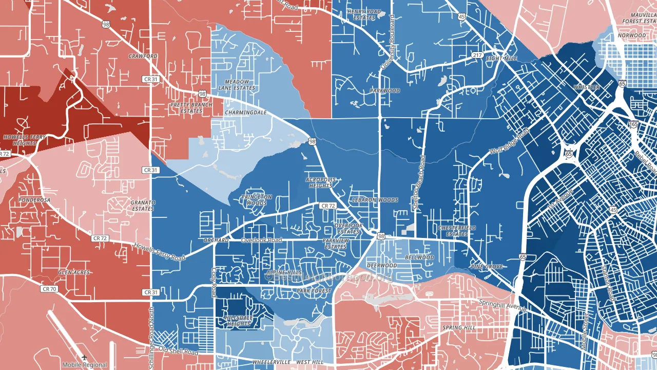 36618, AL block-group political-lean map