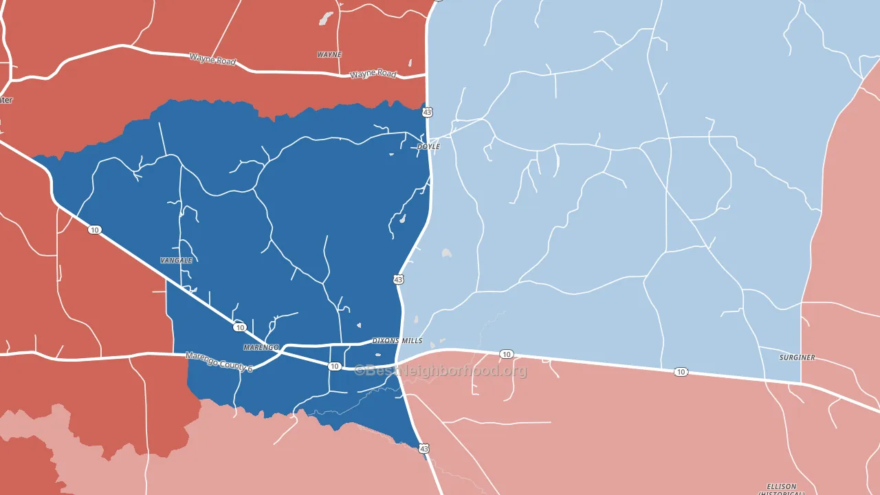 36736, AL block-group political-lean map