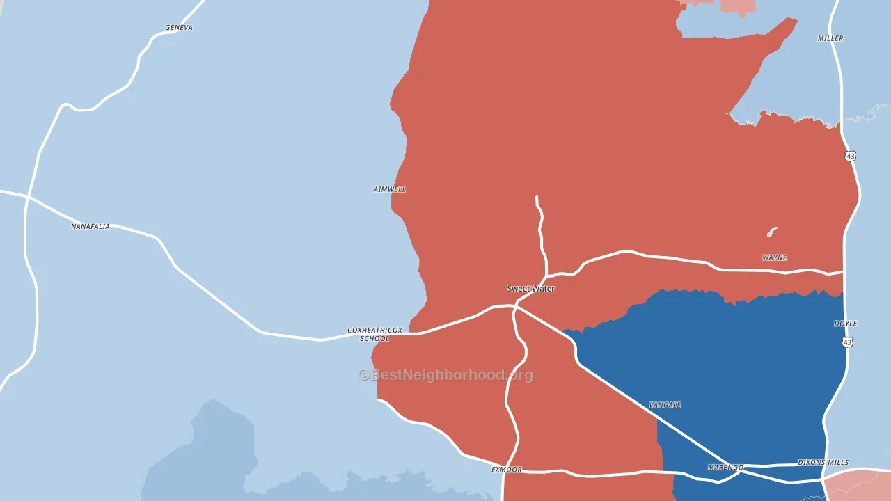 36782, AL block-group political-lean map