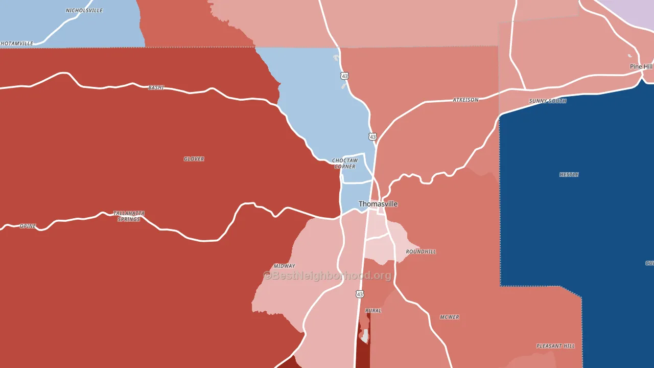 36784, AL block-group political-lean map
