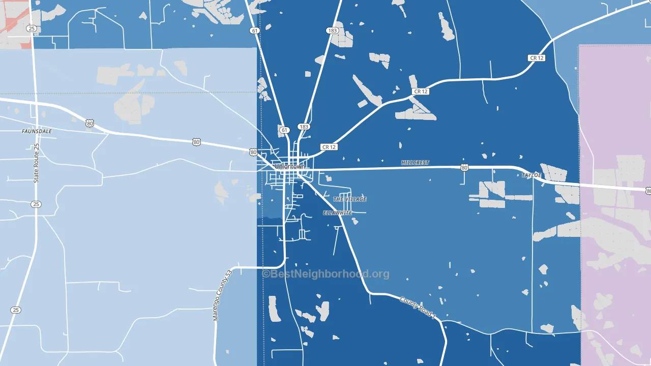 36786, AL block-group political-lean map