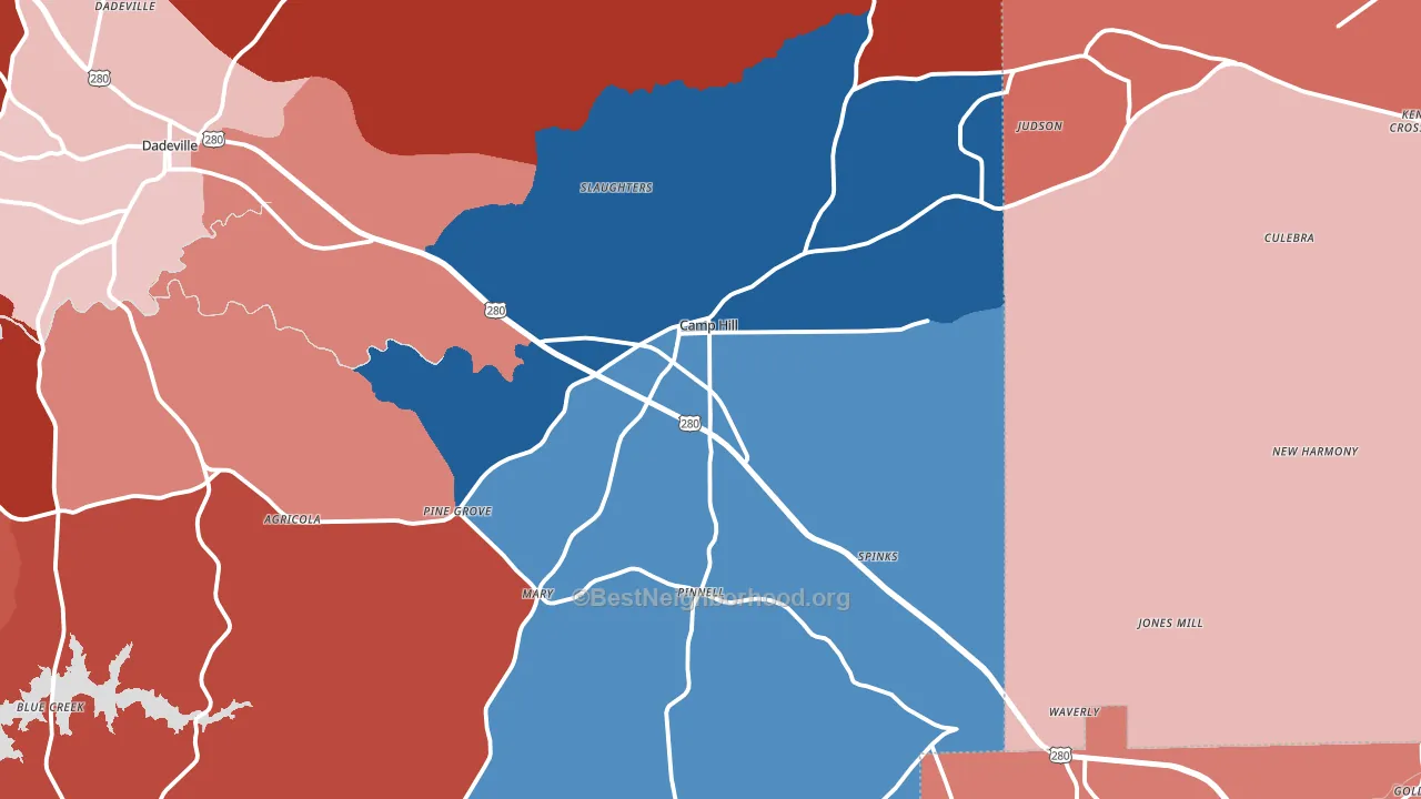 36850, AL block-group political-lean map