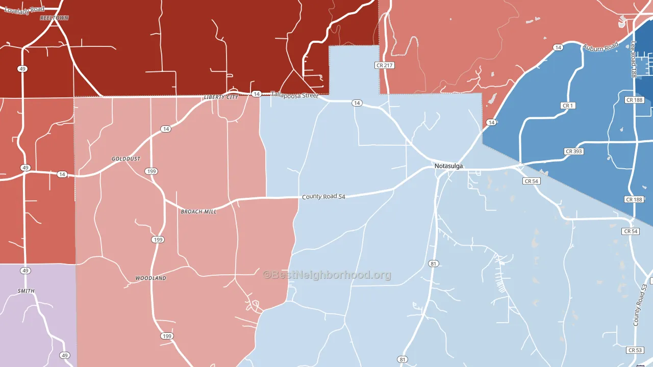36866, AL block-group political-lean map