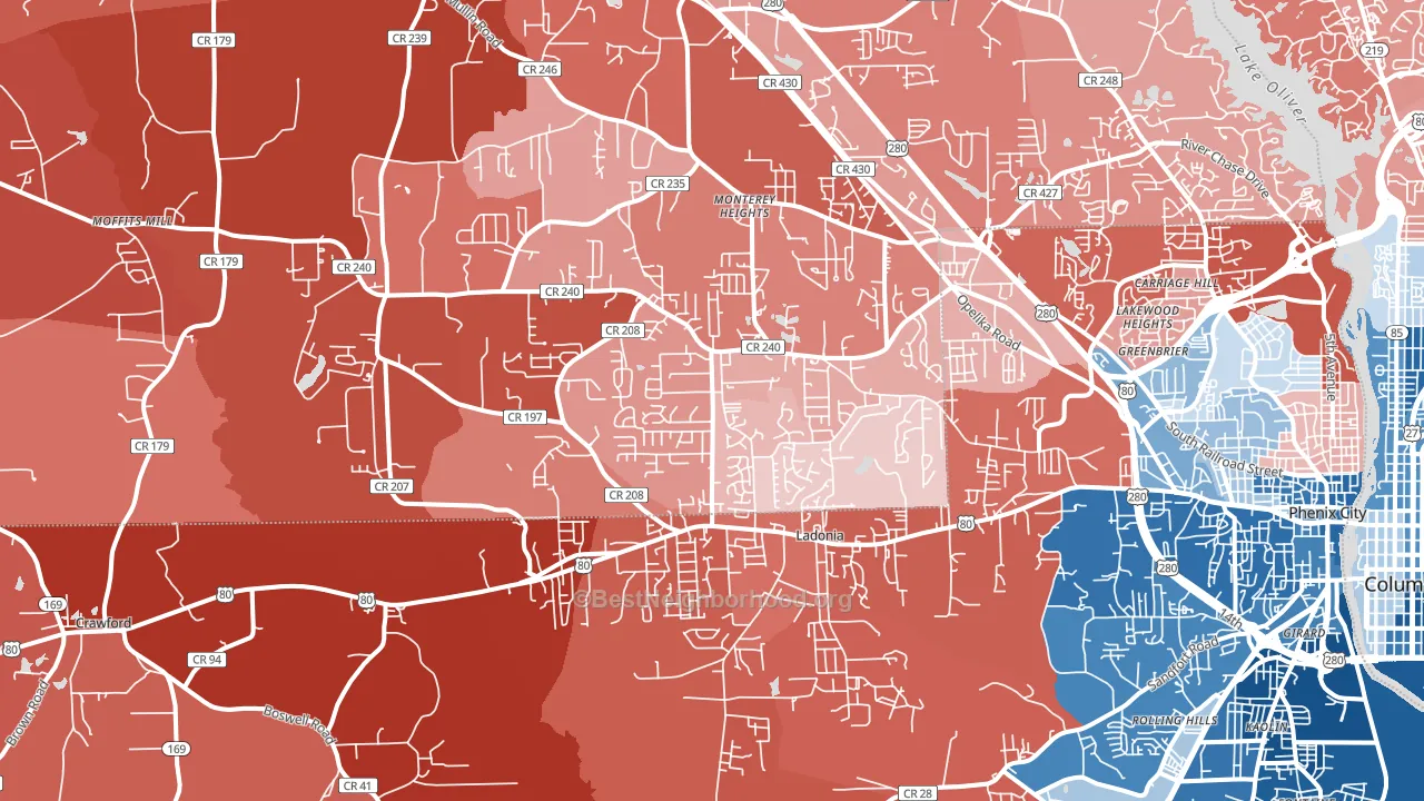 36870, AL block-group political-lean map