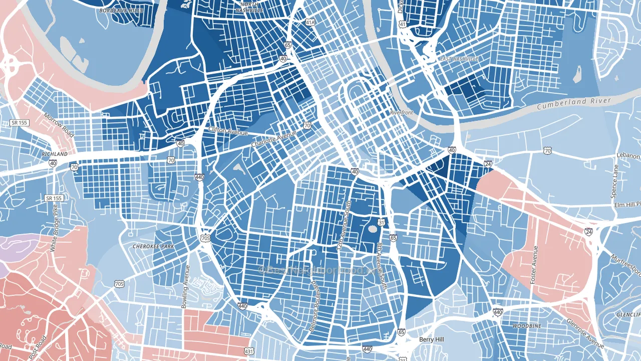37203, TN block-group political-lean map