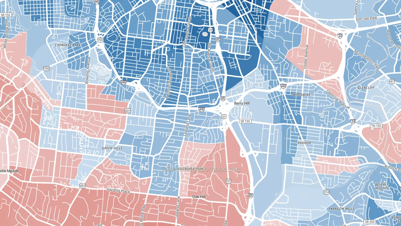 37204, TN block-group political-lean map