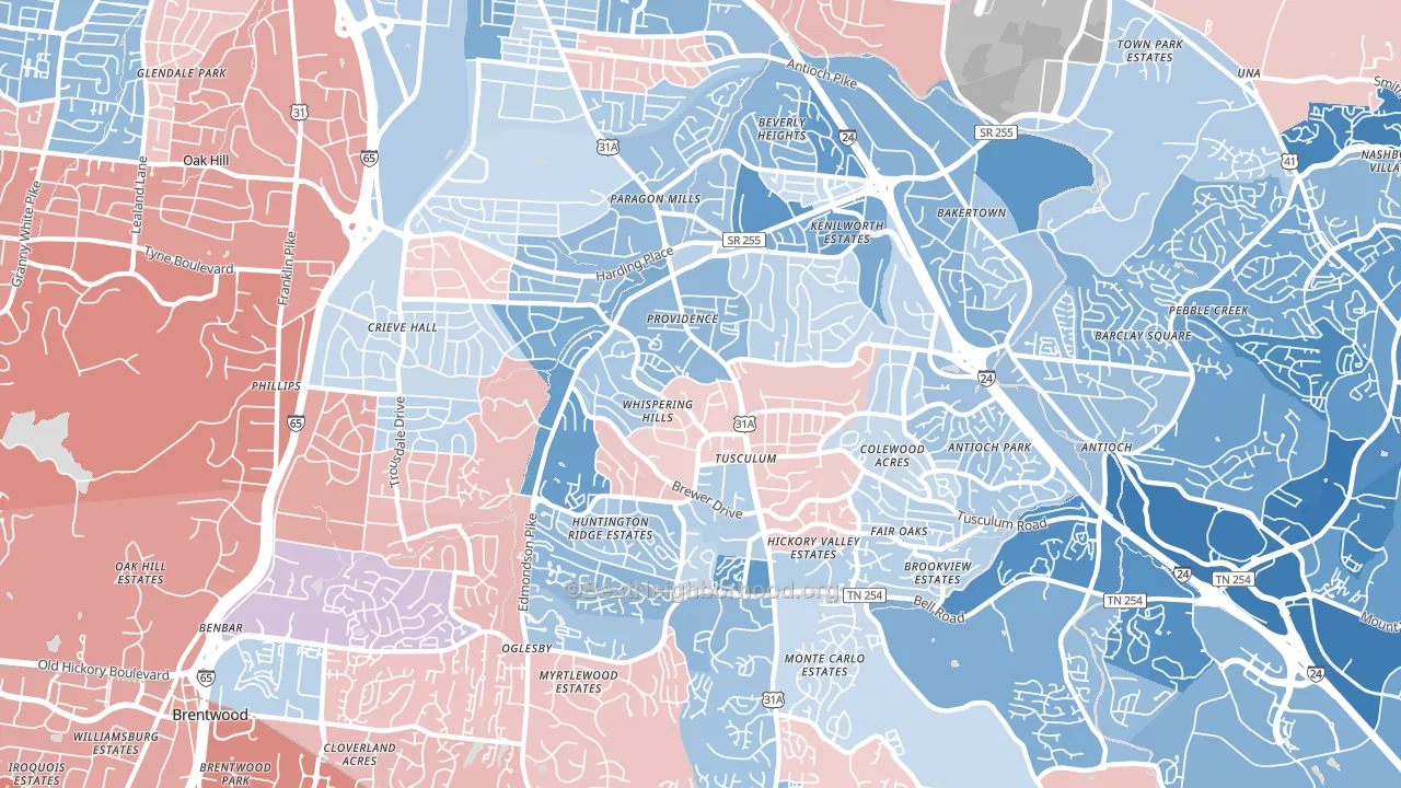 37211, TN block-group political-lean map