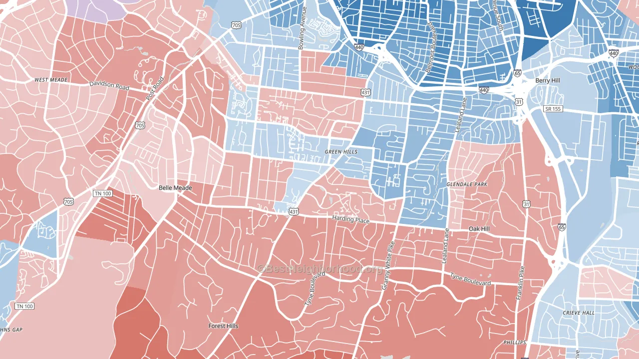 37215, TN block-group political-lean map