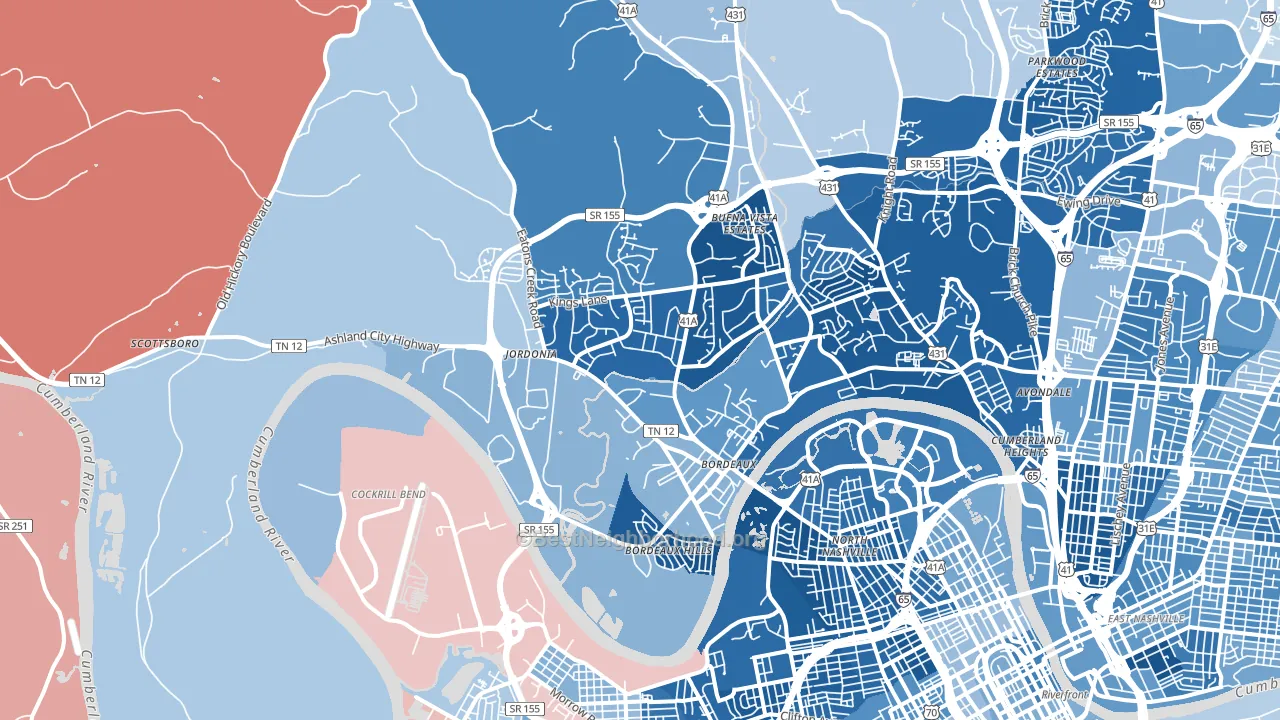 37218, TN block-group political-lean map
