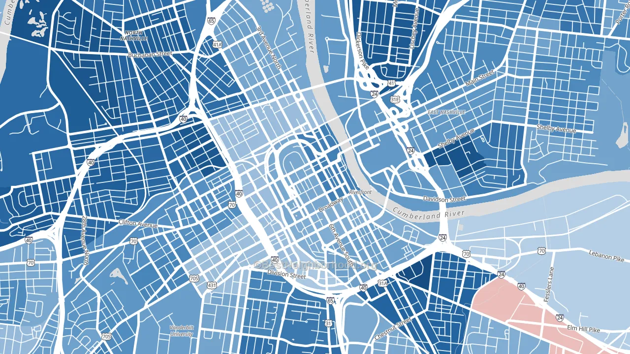 37219, TN block-group political-lean map