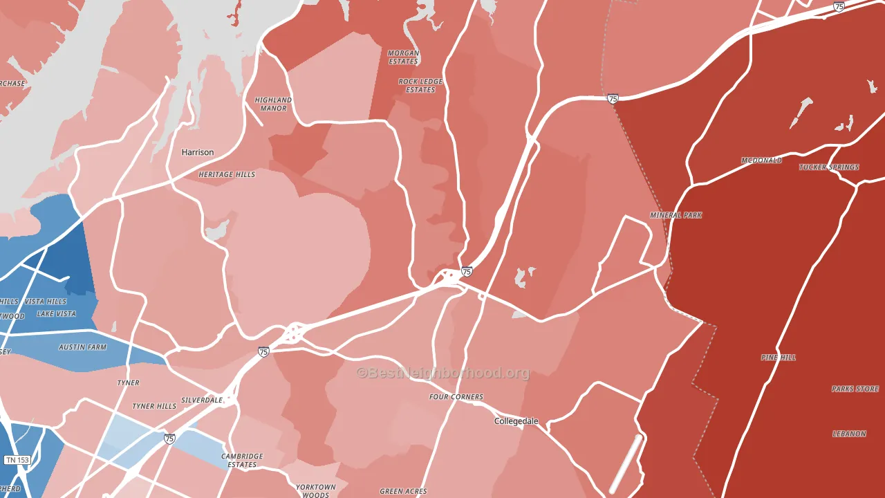 37363, TN block-group political-lean map