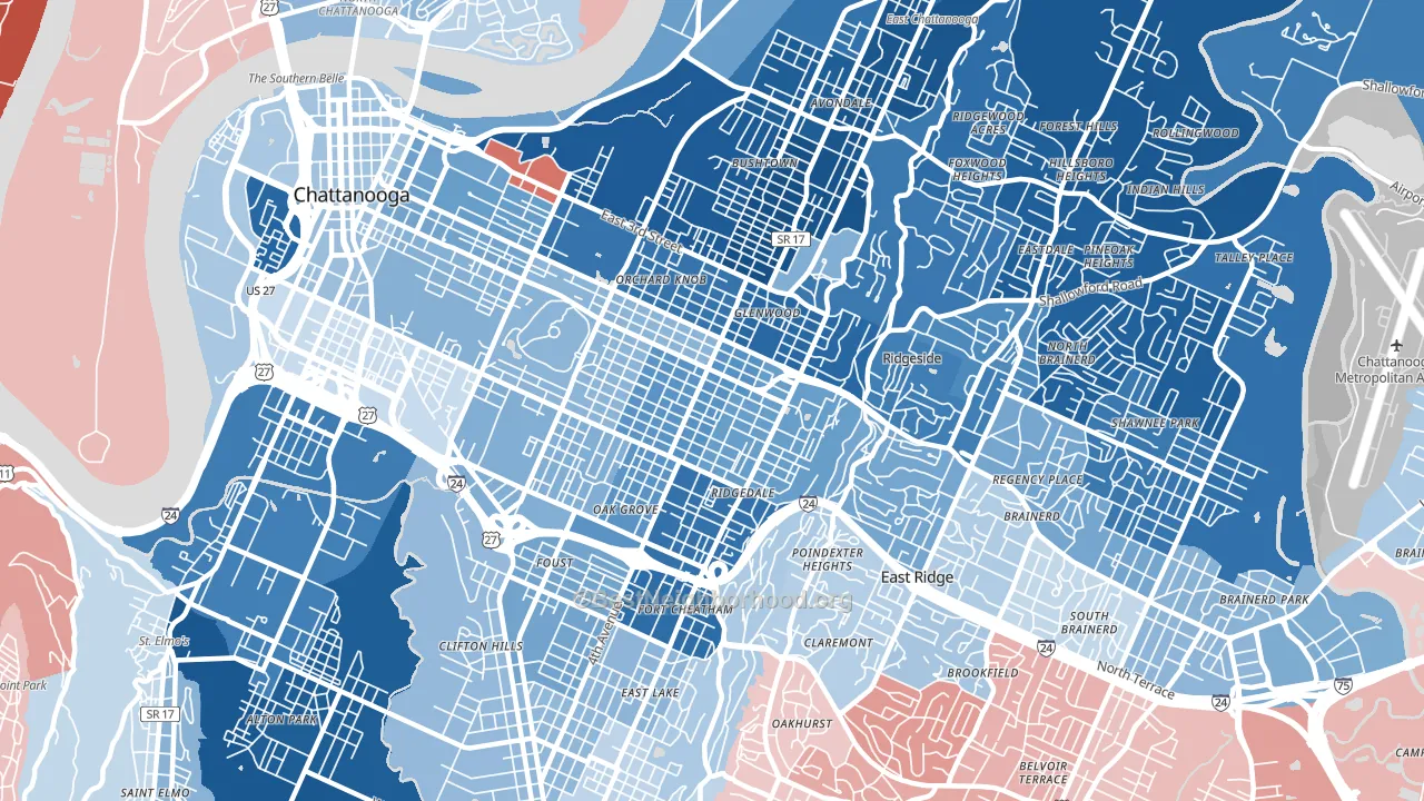 37404, TN block-group political-lean map