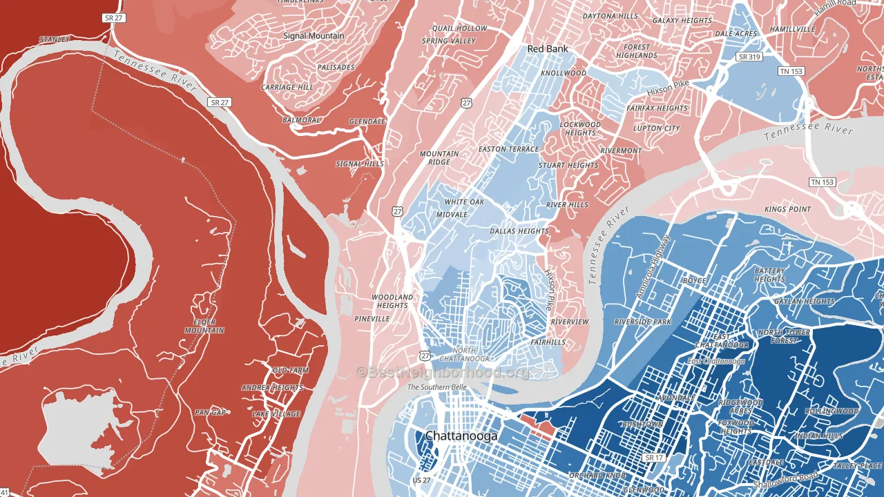 37405, TN block-group political-lean map