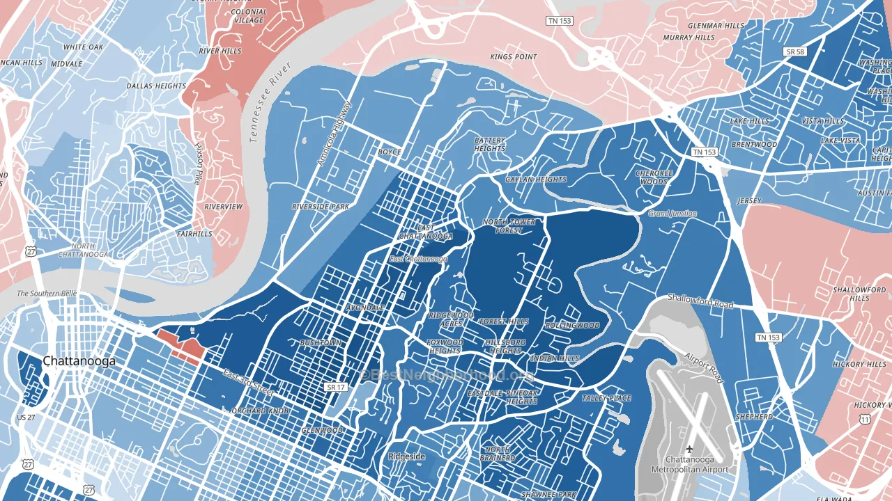37406, TN block-group political-lean map