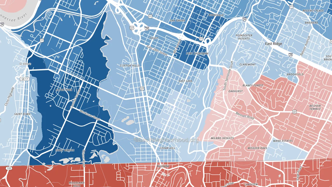 37407, TN block-group political-lean map