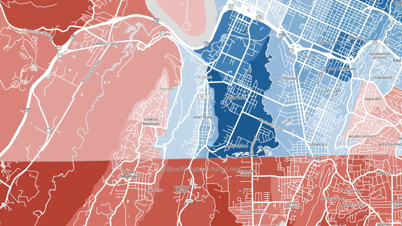 37409, TN block-group political-lean map