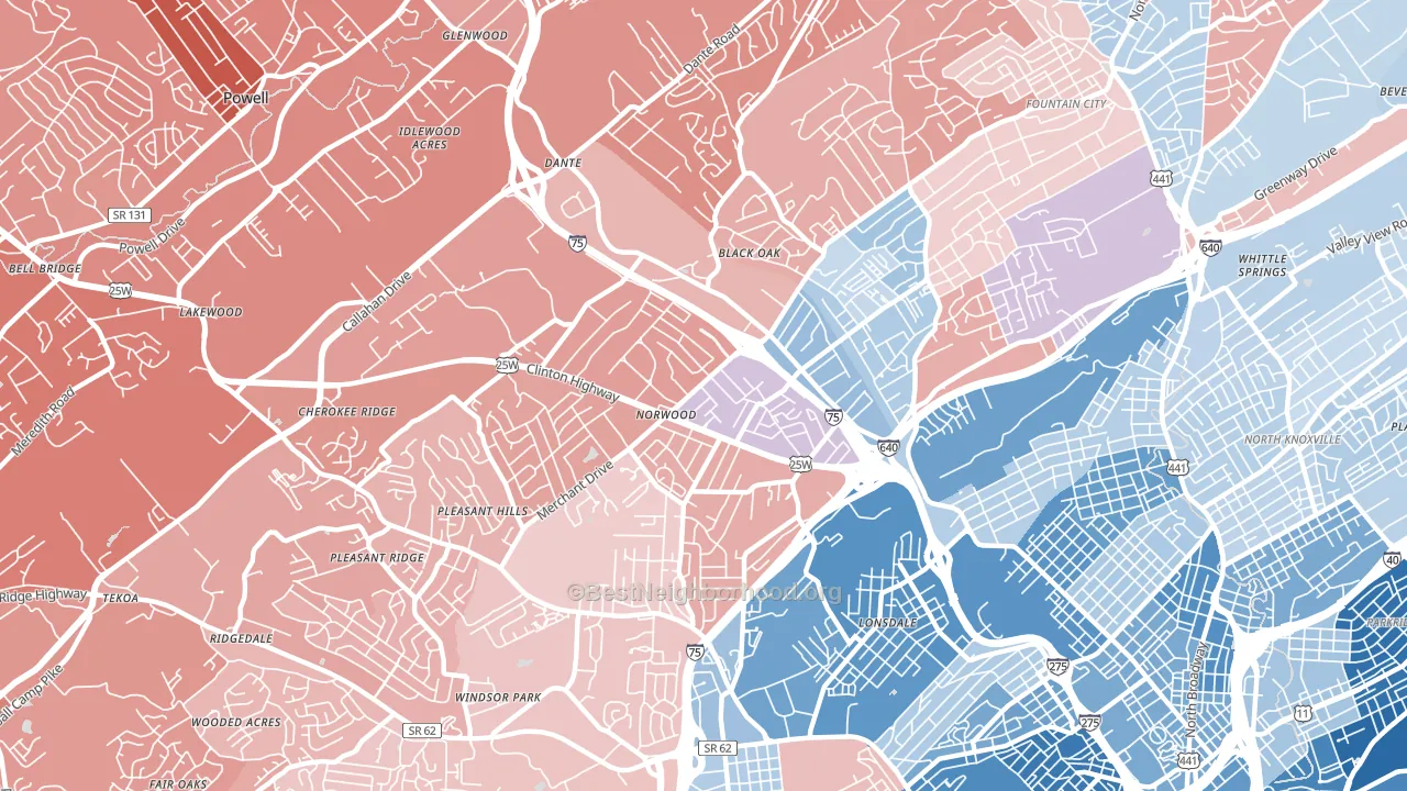 37912, TN block-group political-lean map