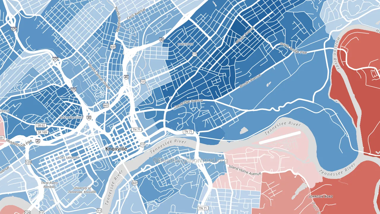 37915, TN block-group political-lean map