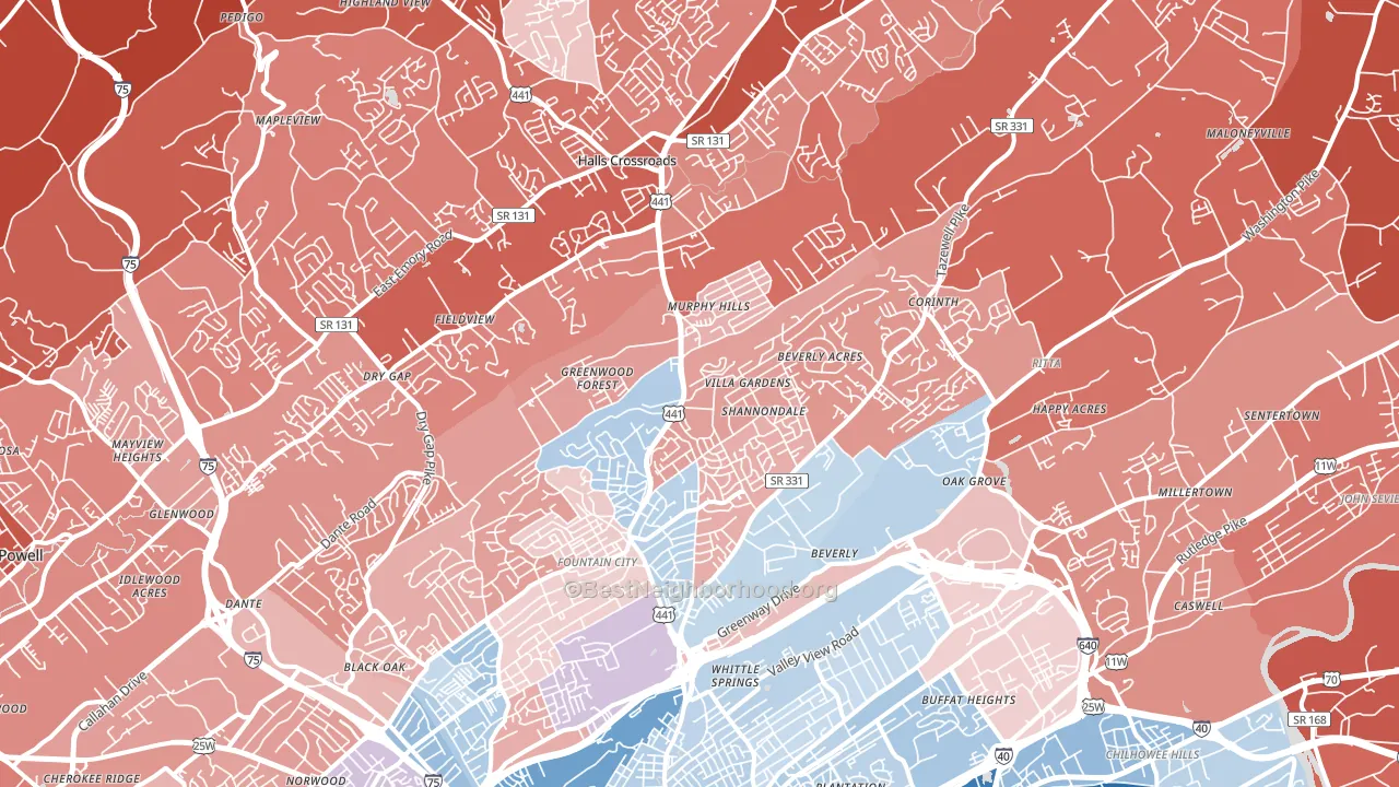 37918, TN block-group political-lean map