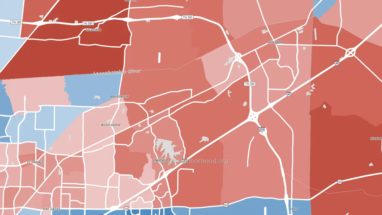 38002, TN block-group political-lean map