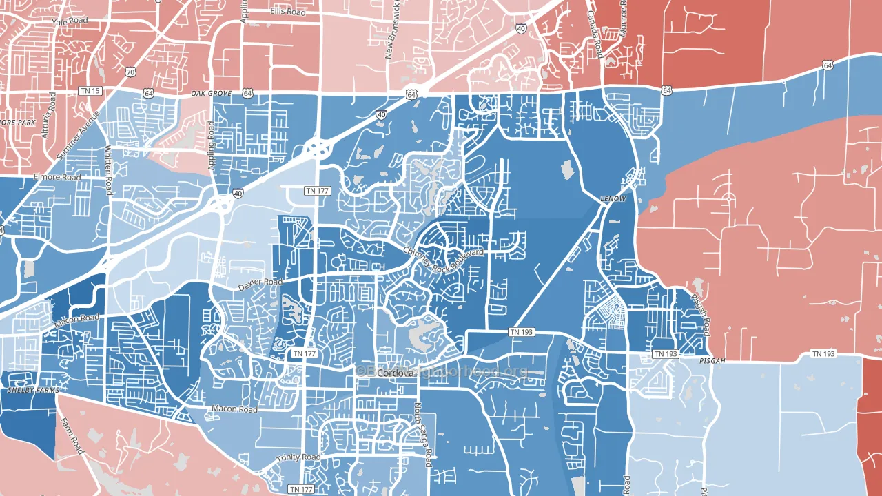 38016, TN block-group political-lean map