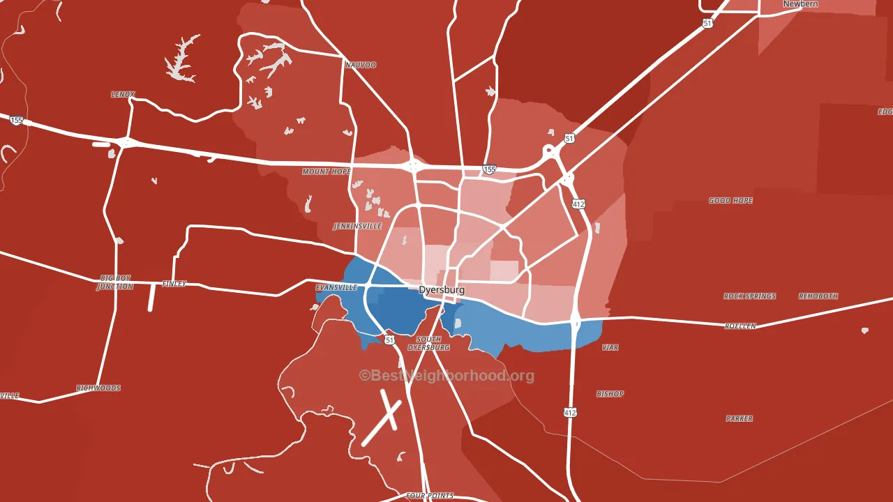 38024, TN block-group political-lean map